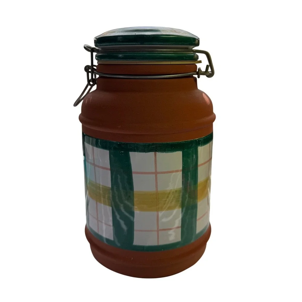 Vintage Pier 1 Imports Hand Painted Italian Ceramic Canister Jar Clamp Lid Italy